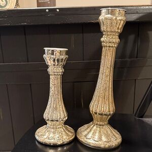 Pier 1 Silver Candle Holders Set